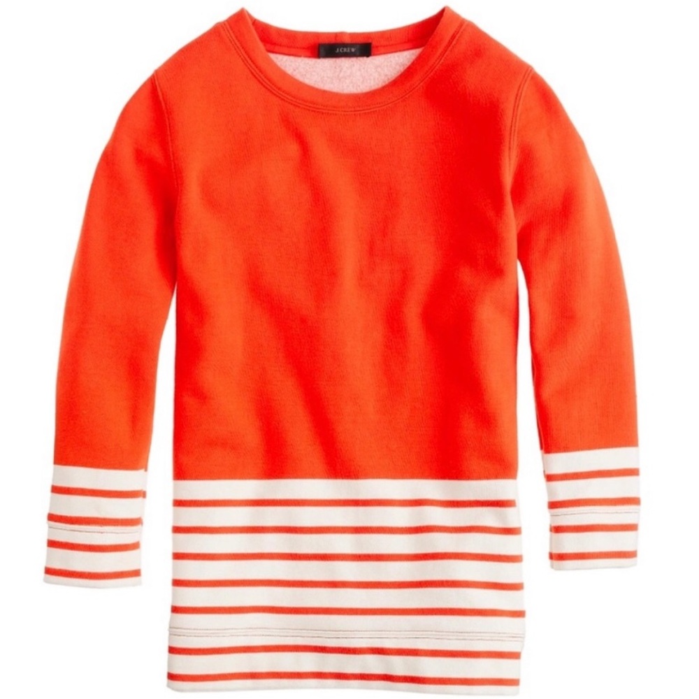 J.Crew Nautical Orange Colorblock Striped Fleece Pullover Sweater Size Small